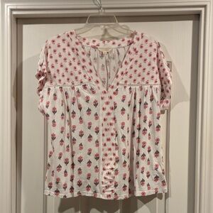 Lucky Brand White Blouse with Pink Floral Print size L like new